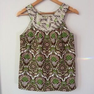 Y2K Milly of New York Boho Tank‎ Top Sz 2 Art Nouveau Green Brown Retro Designer